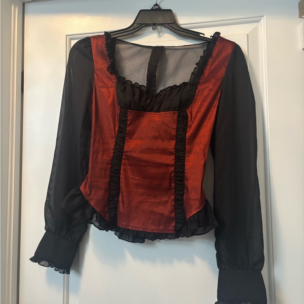 Elegant Red and Black Women's Top